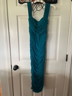 Teal Draped Sleeveless Ruched Maxi Dress